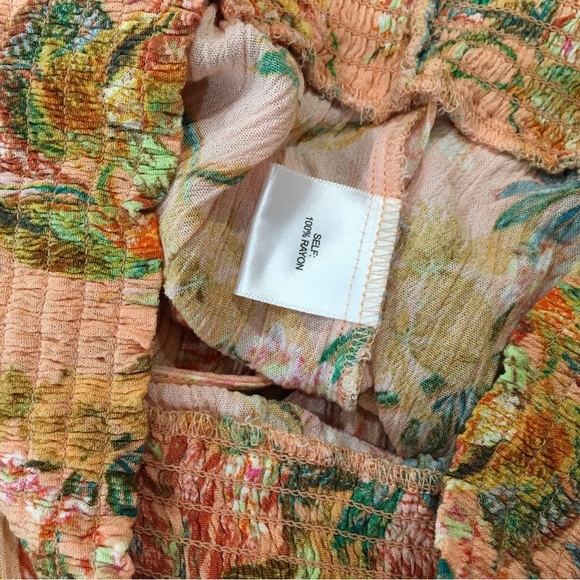 Rose + Olive Tropical Cropped Top Peasant Blouse Tie Neck Prairie Cottage Small - Picture 3 of 6